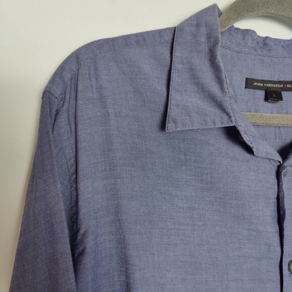 John Varvatos USA Men's Sz L Blue Lightweight Button Up Shirt Cotton Chambray - Picture 2 of 5